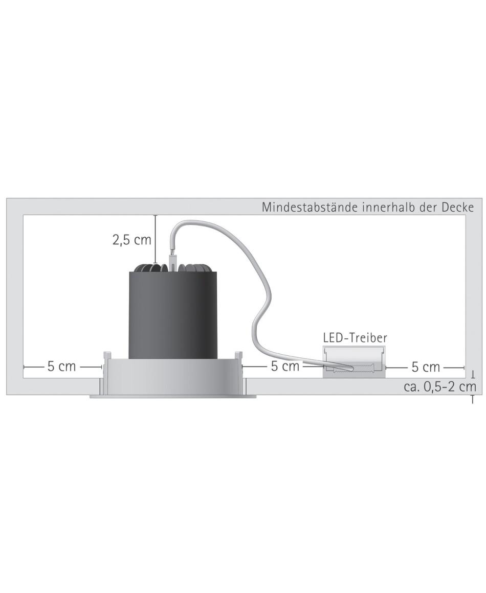 prediger.base p.001 Ausrichtbare LED Decken-Einbaustrahler QM 1er Silber - CRI>90 (250 mA) - exklusive Treiber