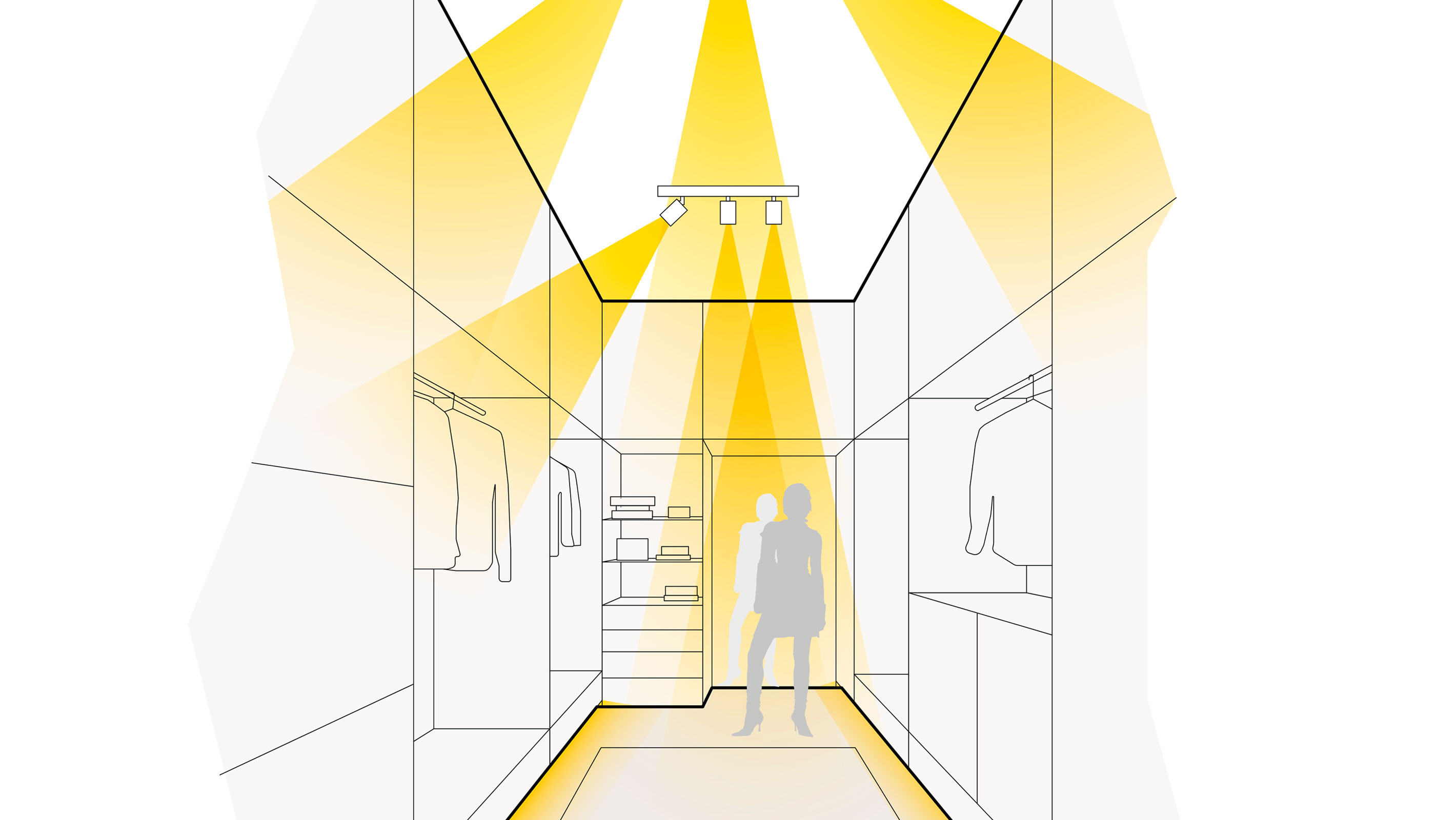 Illustration einer optimale Lichtplanung im Ankleidezimmer mit Linearen LEDs und Balkenstrahlern