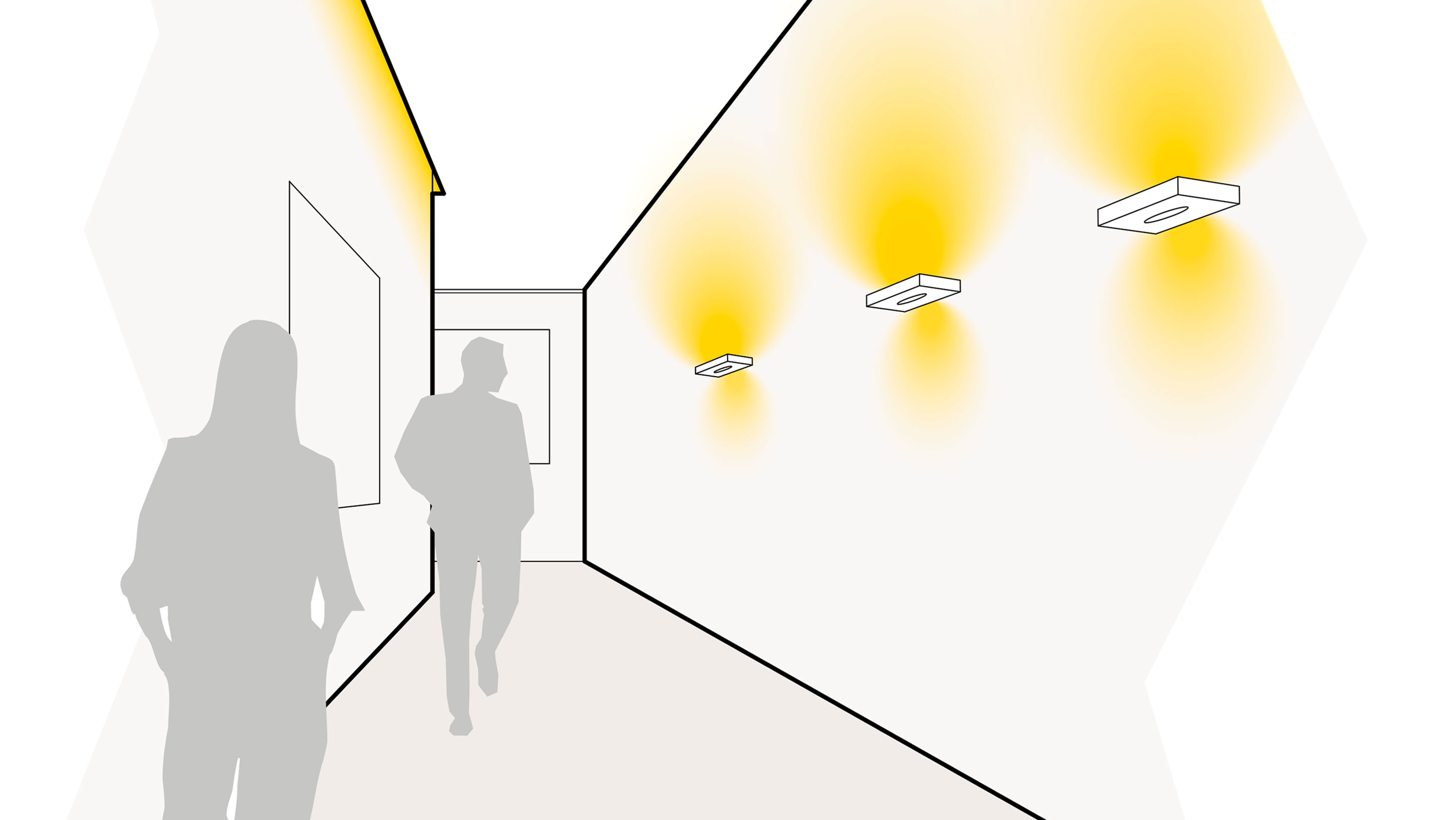 Illustration einer optimalen Lichtplanung im Flur mit Wandleuchten und Lichtleisten