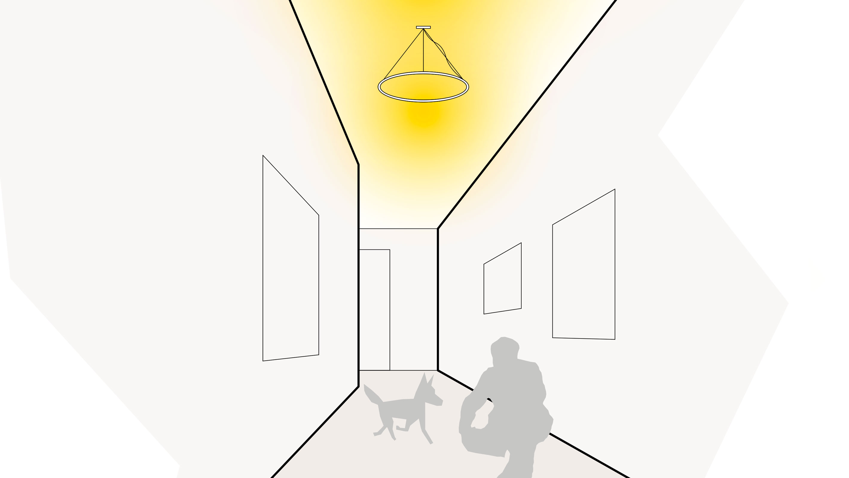 Illustration einer optimalen Lichtplanung im Flur mit Lichtobjekten