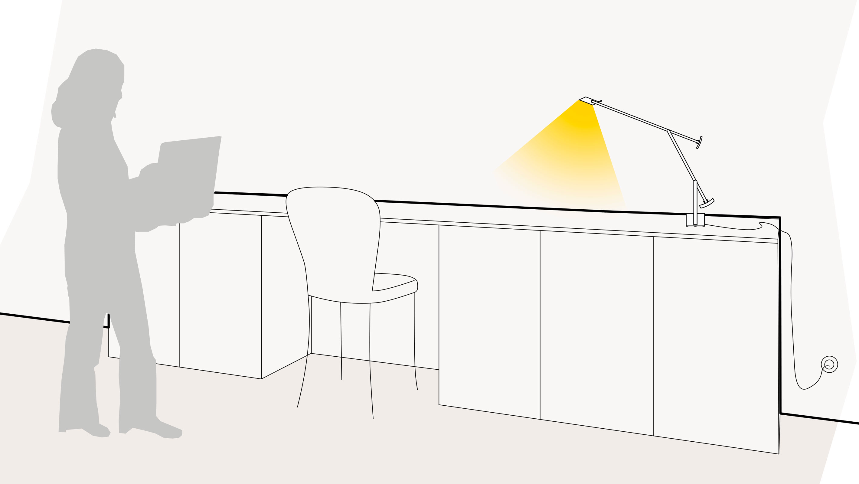Illustration einer optimalen Lichtplanung im Flur mit einer Tischleuchte