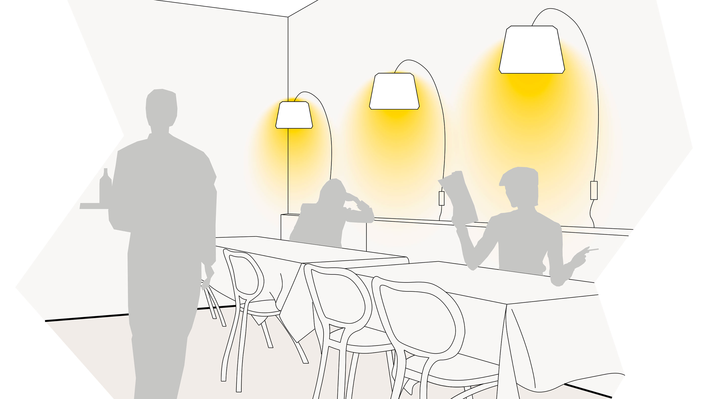 Illustration einer optimalen Lichtplanung in der Gastronomie mit Wandleuchten