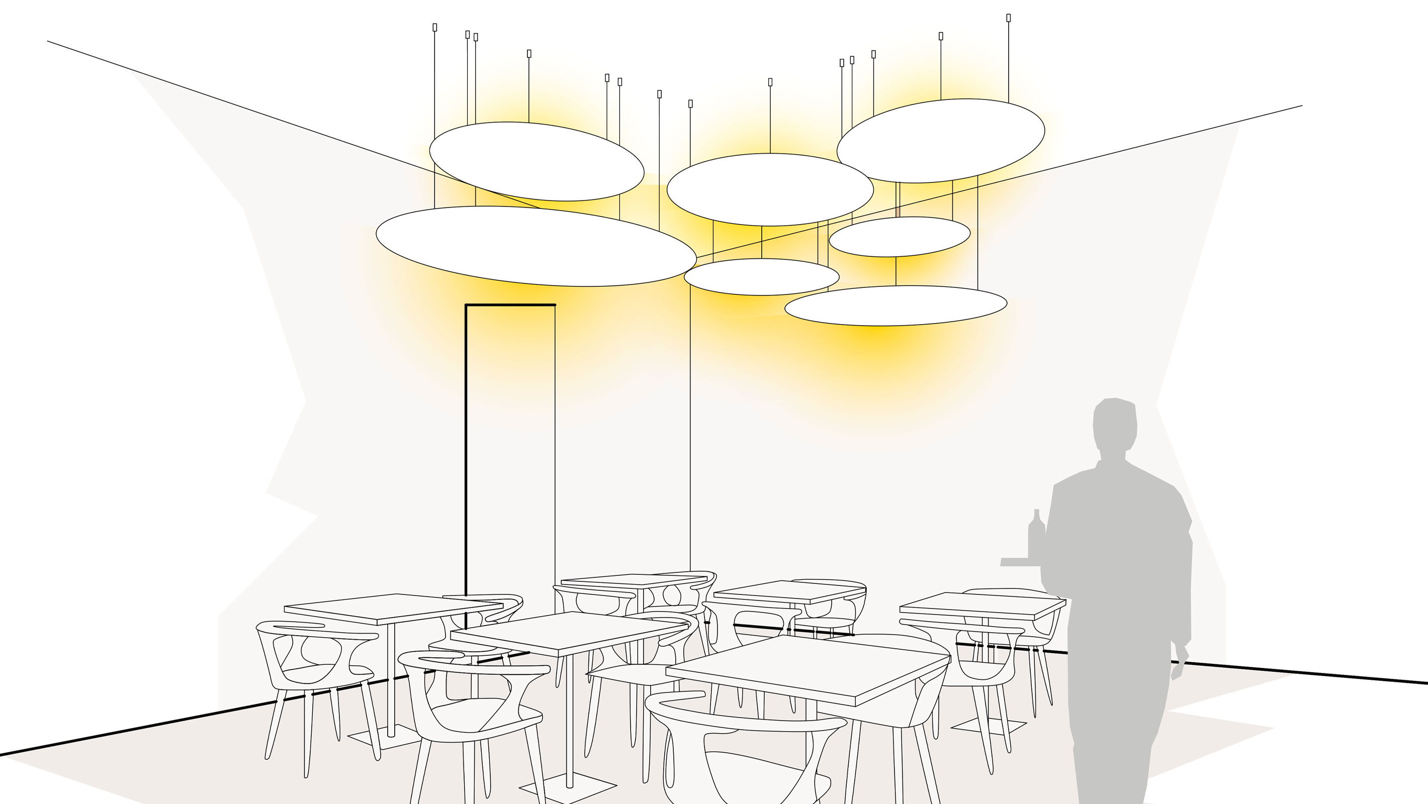 Illustration einer optimalen Lichtplanung in der Gastronomie mit Pendelleuchten