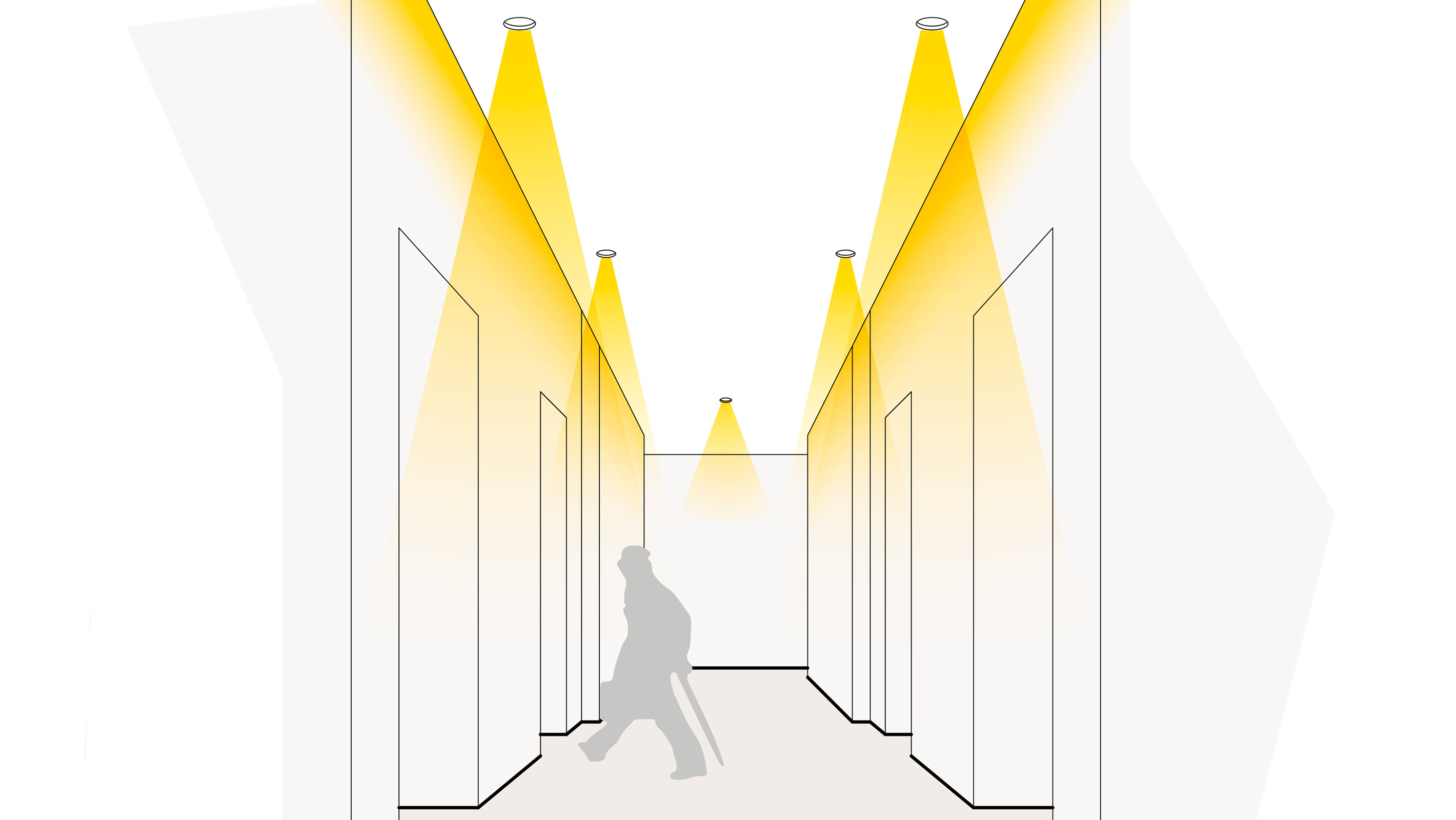 Illustration einer optimalen Lichtplanung in der Lobby mit Einbaudownlights und Lichtvouten 