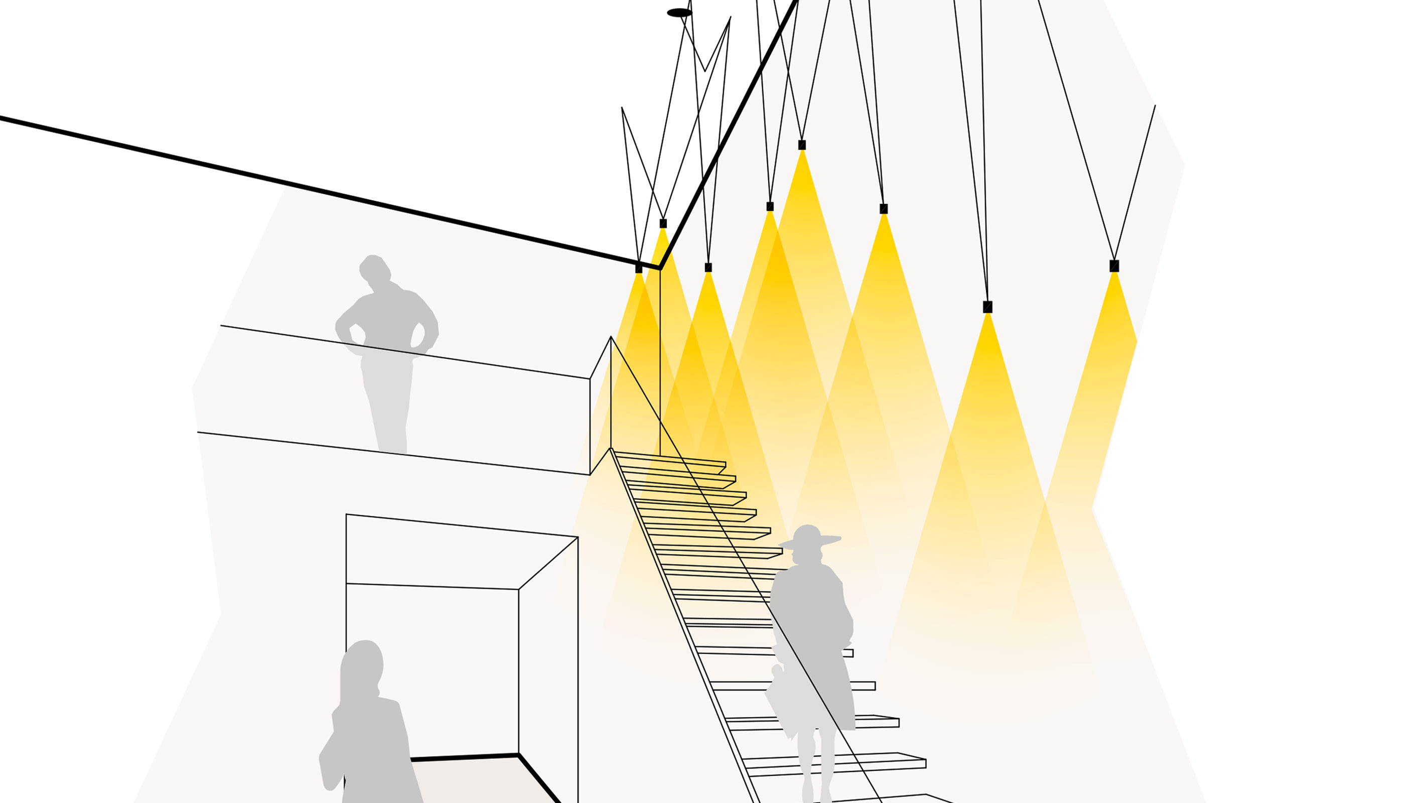 Illustration einer optimalen Lichtplanung auf der Treppe mit Pendelleuchten