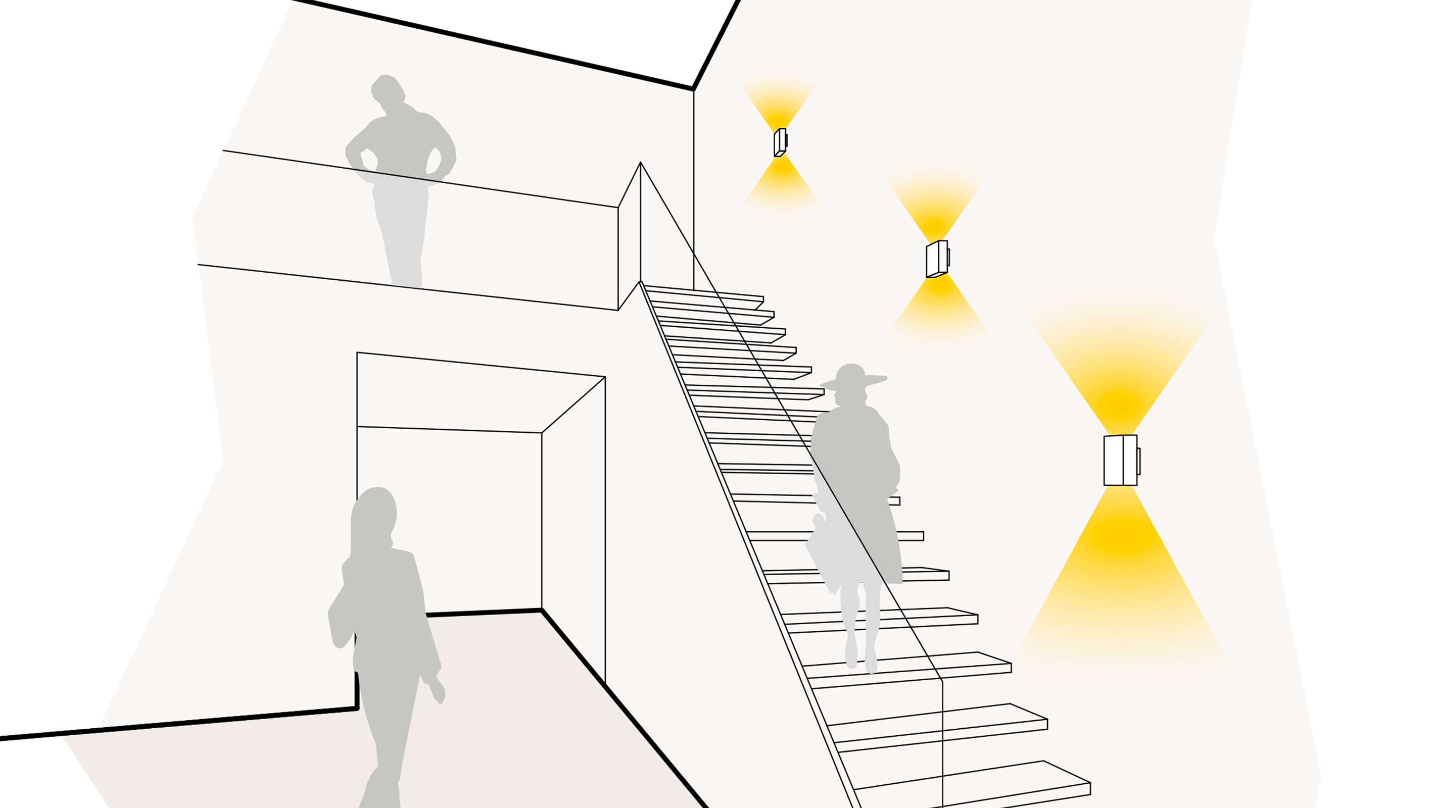 Illustration einer optimalen Lichtplanung auf der Treppe mit Wandleuchten