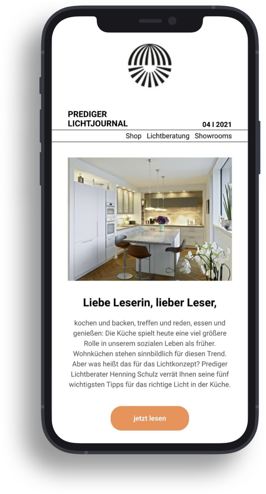 Newsletter-Vorschau auf Smartphone.