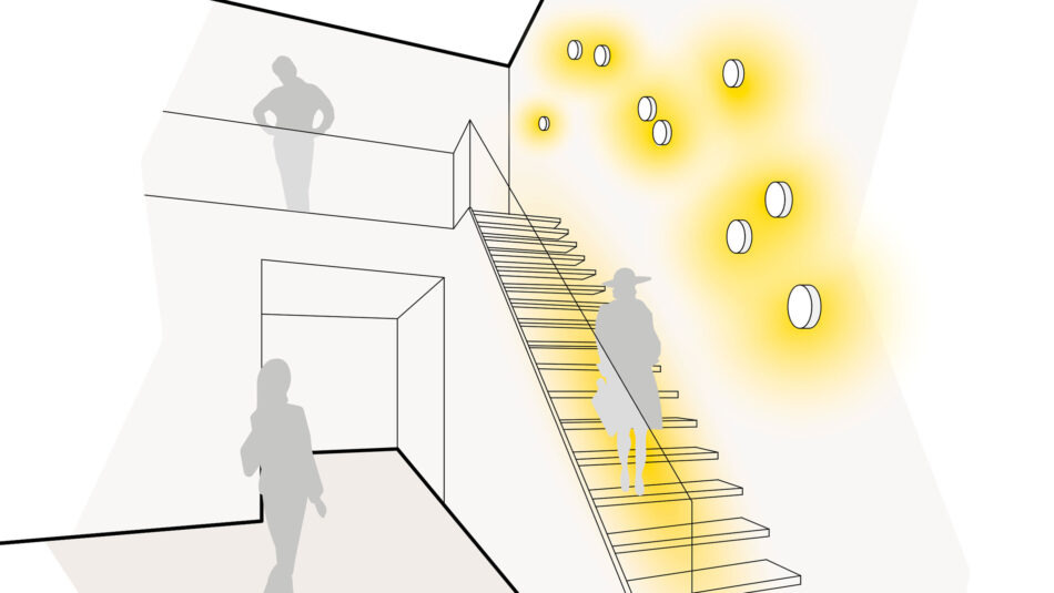 Schematische Darstellung einer Treppe bei optimaler Lichtplanung